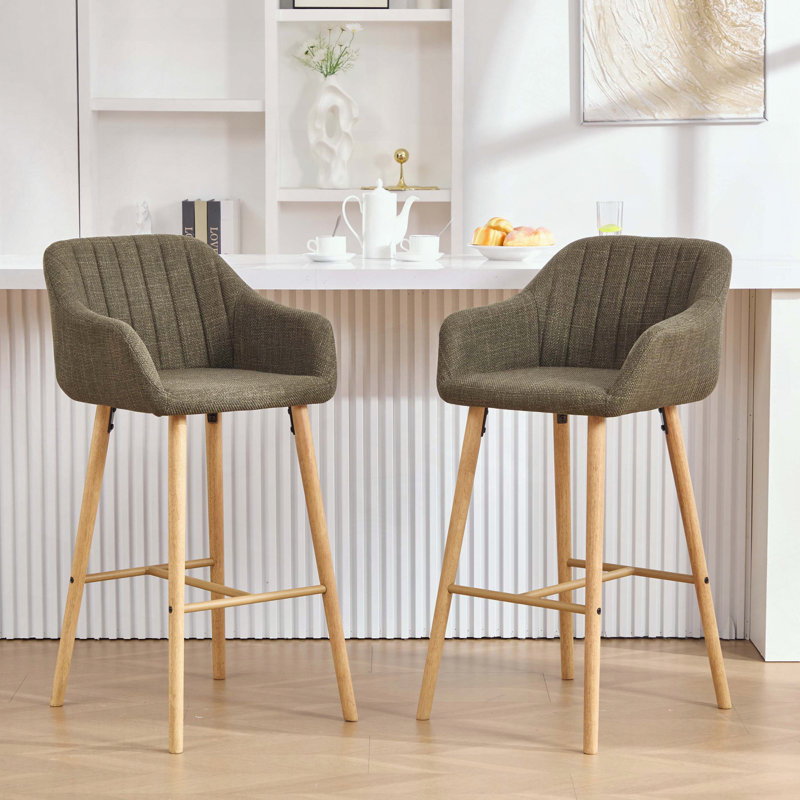 Ensemble de 2 tabourets de bar modernes - tissu de lin - pieds en bois de chêne - hauteur d'assise de 29,5 po, Vert