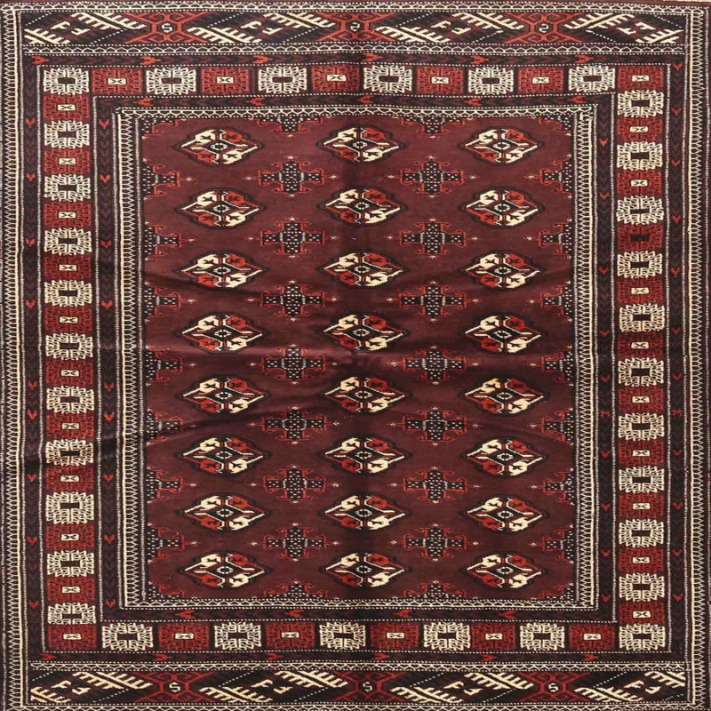 Tapis noir/rouge traditionnel Toya, Rond 5 pi