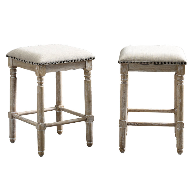 Tan Upholstered Stool , - Solid Wood Frame Stable Counter Height Fill Material Fine-grained