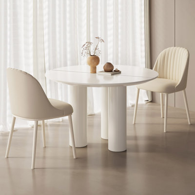 46.06" Modern Round Cream White Dining Table Set with 2 Chairs for Kitchen, Bar, Living Room, Small Space