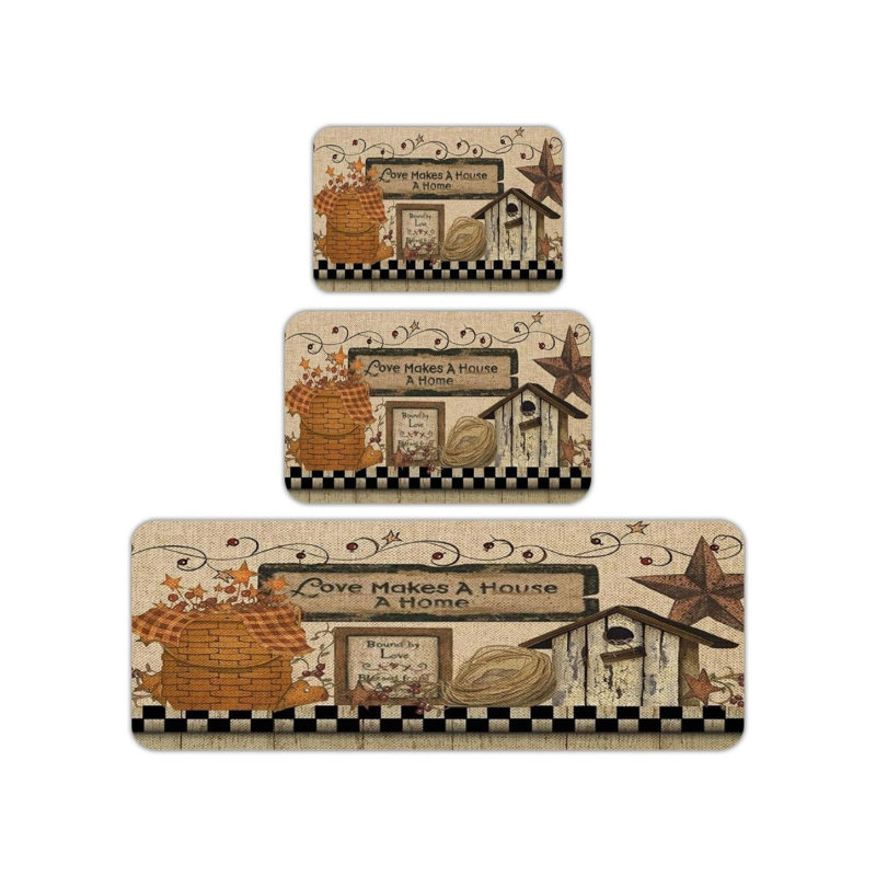 Ensemble de 3 tapis de cuisine Beige Primitive Home pour cuisine et maison de campagne
