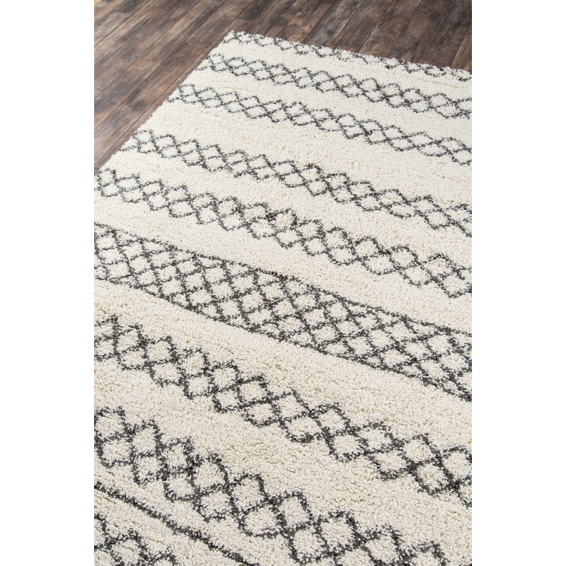 Tapis géométrique ivoire / noir Coss, Tapis de couloir 2 pi 3 po x 7 pi 6 po