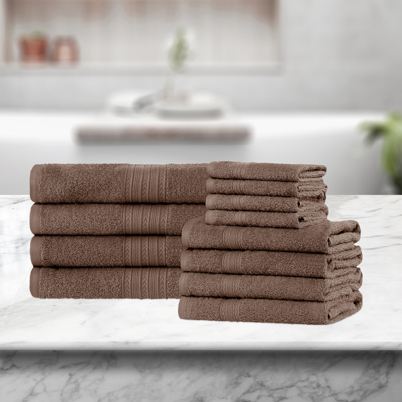 12-Piece Cotton Towel Set, Coffee