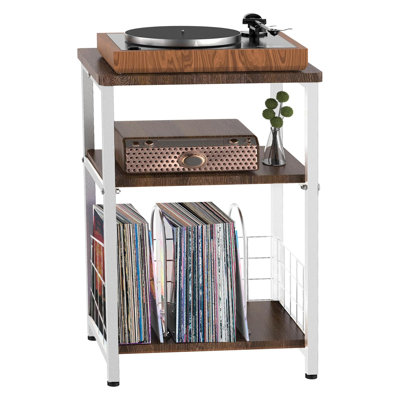 Support à 3 niveaux pour tourne-disque avec panier de rangement en vinyle, table tournante pour jusqu'à 100 albums, armoire de présentation multifonctionnelle pour le salon, la chambre à coucher, le bureau