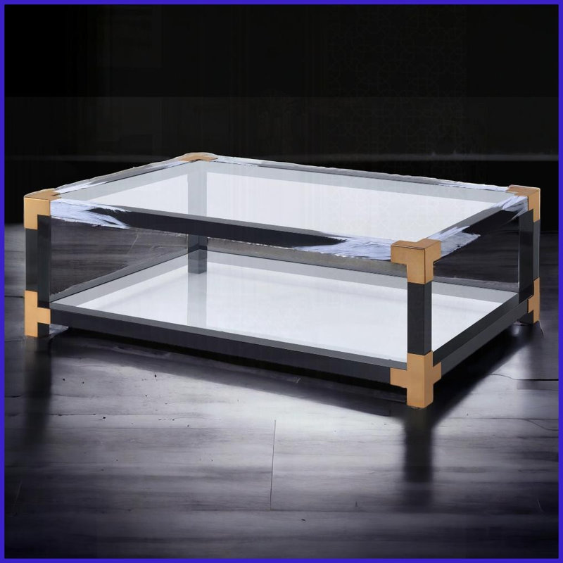 Table basse moderne en verre trempé de 5 mm pour le salon, tablette de rangement ouverte et amp; Surface facile à nettoyer