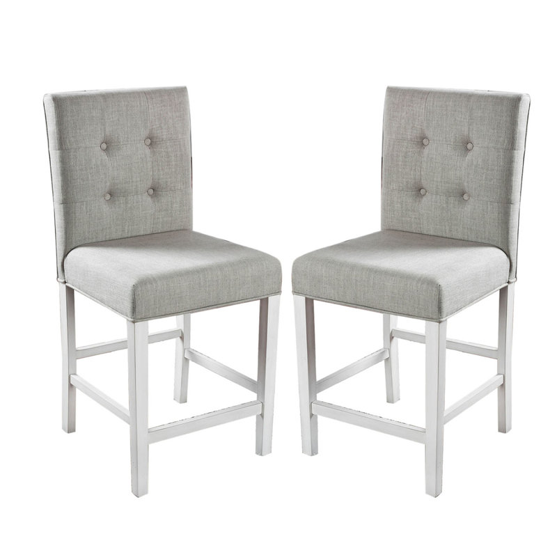 Ensemble de 2 chaises à hauteur de comptoir en tissu blanc antique et gris clair