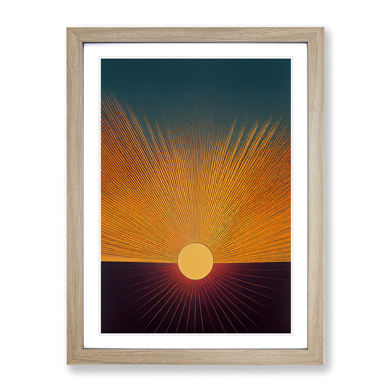 Daring Abstract Sunset - Single Picture Frame Print, 64cm H x 46cm W x 2cm D, Oak