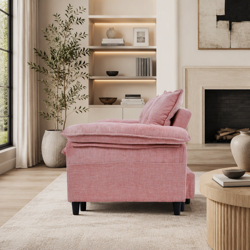 Canapé-lit convertible 73 po en velours rose avec matelas coulissant