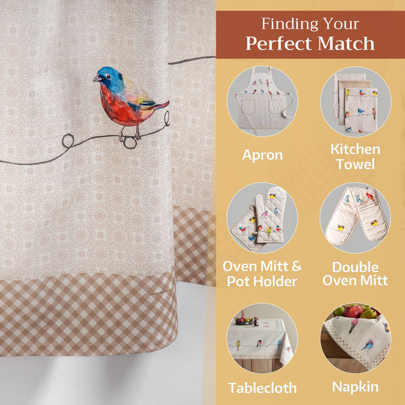 Rideau de cuisine Maison d'Hermine Birdies on Wire 100 % coton - Cantonnière 142 x 46 cm et voilage 71 x 91 cm