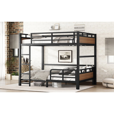 Full Xl Metal Bunk Bed With Walnut Tint, Separable For Multi - Purpose Room Use In Different Settings, Safe And Comfortable Sleep, Quick Setup Time Over Bed, Adaptable To Changing Needs, Secure Split