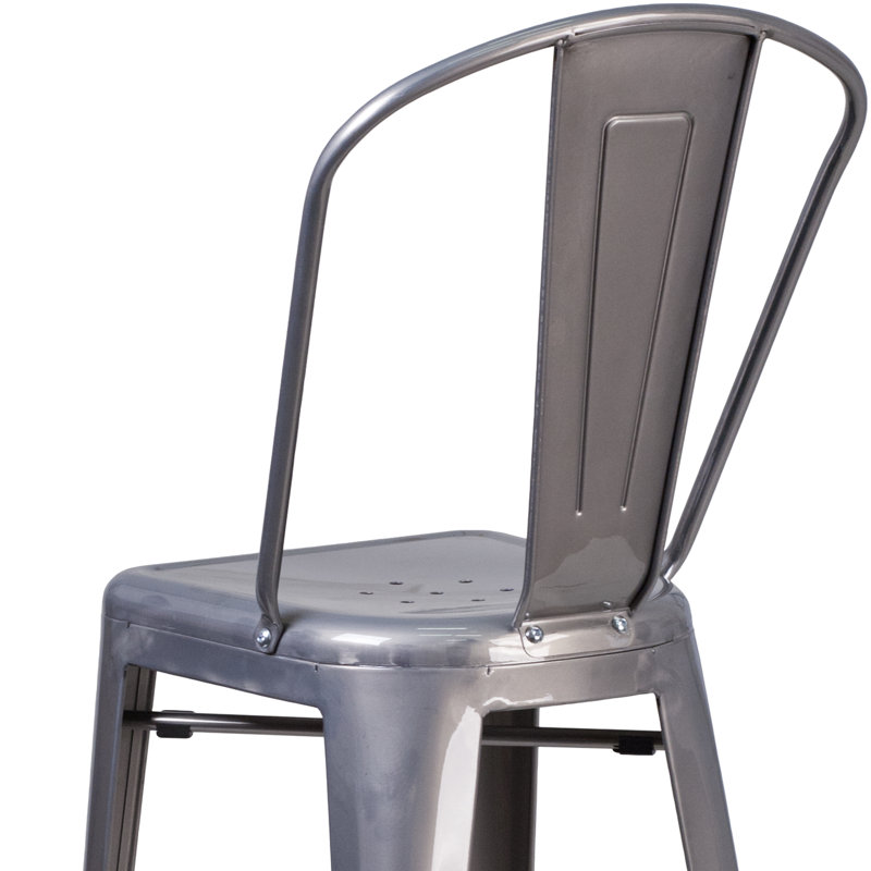 Timo 24" High Clear Coated Indoor Counter Height Stool with Back, Bar Stool (30" Seat Height)