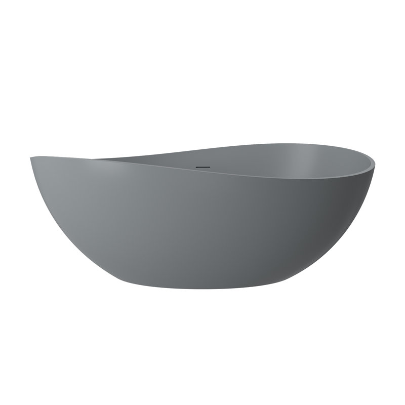 Loop 63" Solid Surface Stone Freestanding Soaking Bathtub, Matte Gray