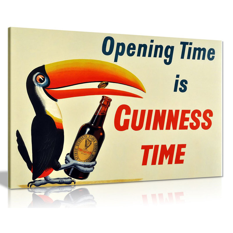 Vintage Opening Time Is Guiness Time - Wrapped Canvas Print, 20cm H x 31cm W