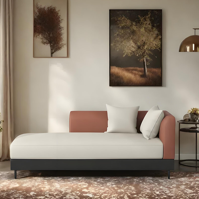 Chaise longue simple de qualité loisir, Orienté à droite, Blanc cassé / Brun