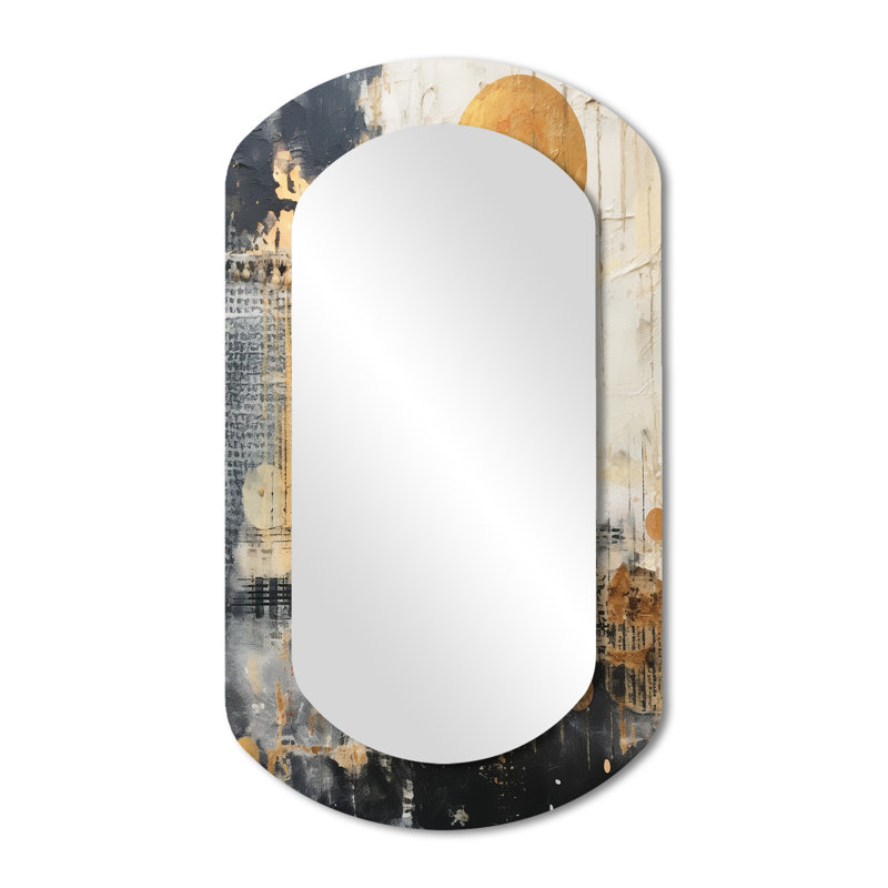 Full Moon Retro Mystique - Abstract Collages Asymmetrical Unique Wall Mirror Decor, White Cylinder Large Mirror, Printed Metal Art