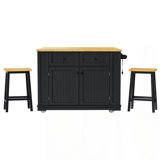 48inch Large Kitchen Island with 2 Bar Stools, Power Outlet, Door Internal Storage Rack, Kitchen Storage Cart on 5 Wheels with Drop Leaf, 5 Open Side Racks, 2 Drawers,for Kitchen,Dining Room