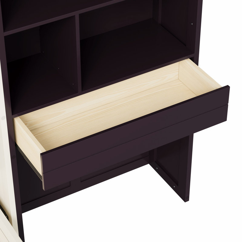 Lit plateforme Murphy avec armoire latérale, DEL et un tiroir, Espresso