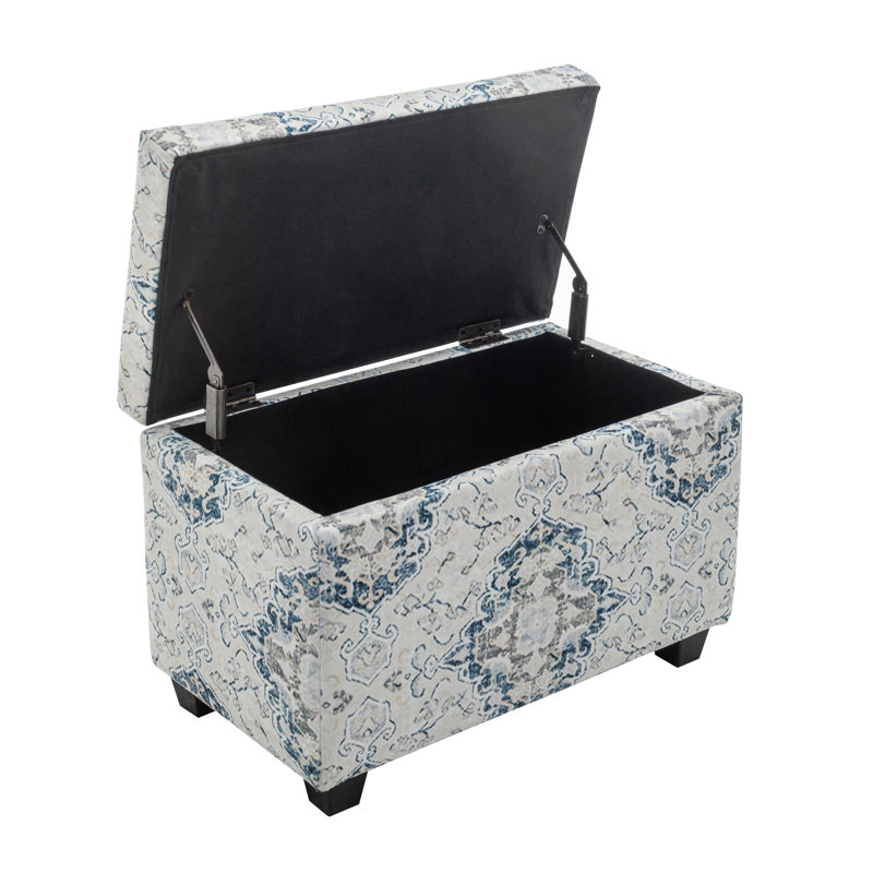 Banc de rangement rembourré en tissu Bacca, Bleu / blanc / géométrique