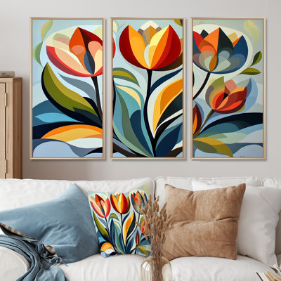 Green Mid Century Mod Nature Tulip I - Abstract Midcentury Wall Decor Set