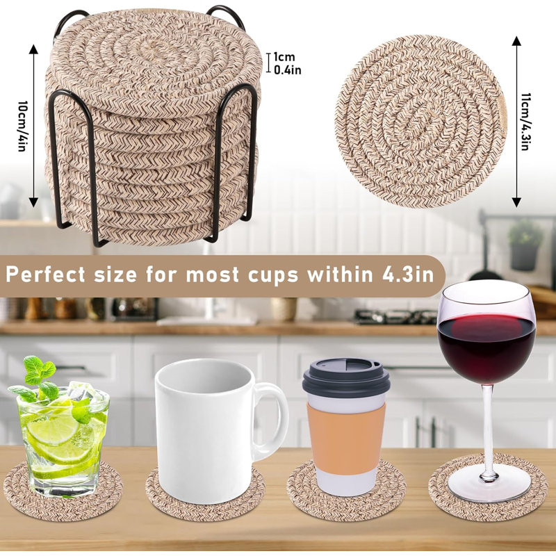 10 sous-verres avec support, ensemble de sous-verres en coton tissé Boho, protection des sous-verres absorbants