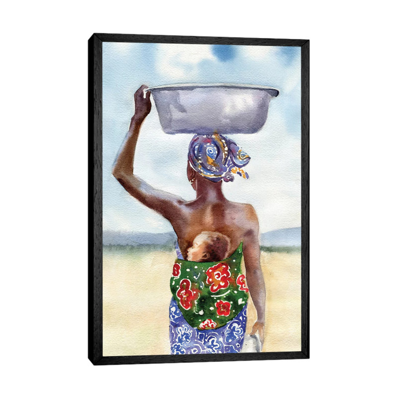 African Mother by Rachel Parker - Painting on Canvas, Black Framed, 101.6 cm H x 66.04 cm W