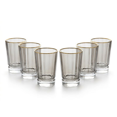 Verre à whisky Barski, gris avec bordure dorée, 13 oz, ensemble de 6