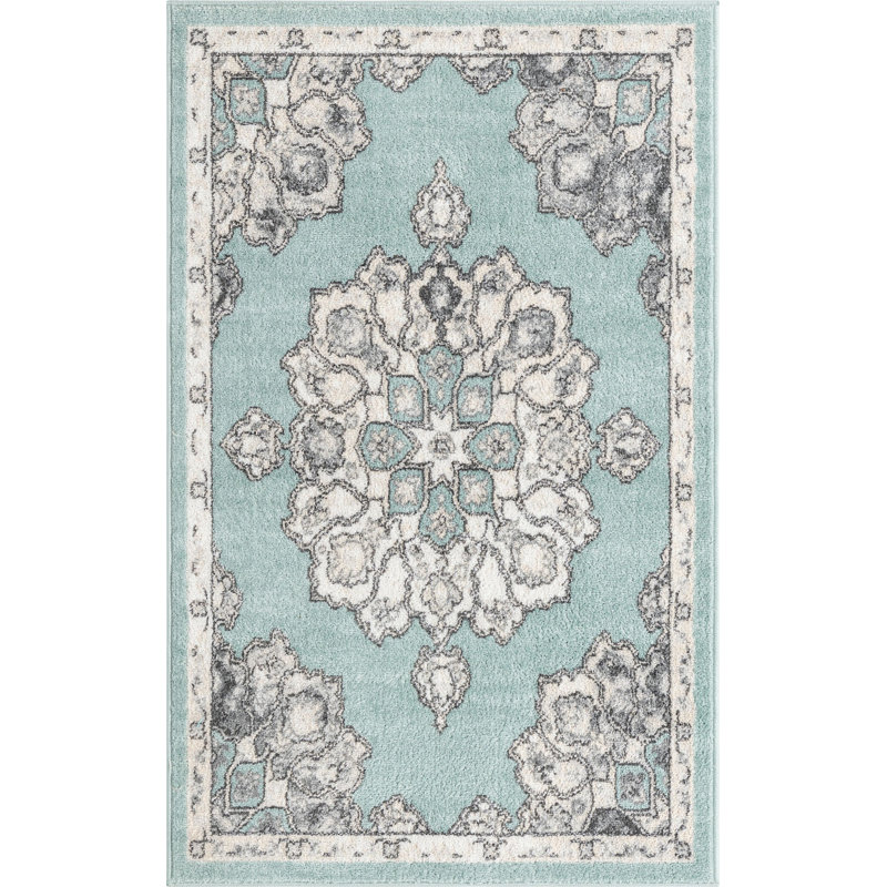 Tapis bleu traditionnel Traditional Troayurgh, Rectangle 3 pi 3 po x 5 pi 3 po