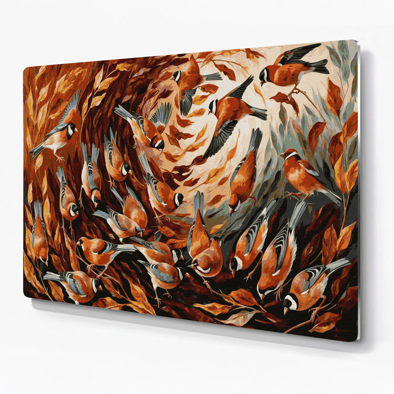 Birds House Finch Brown Metal Wall Art, 12" H x 18" W