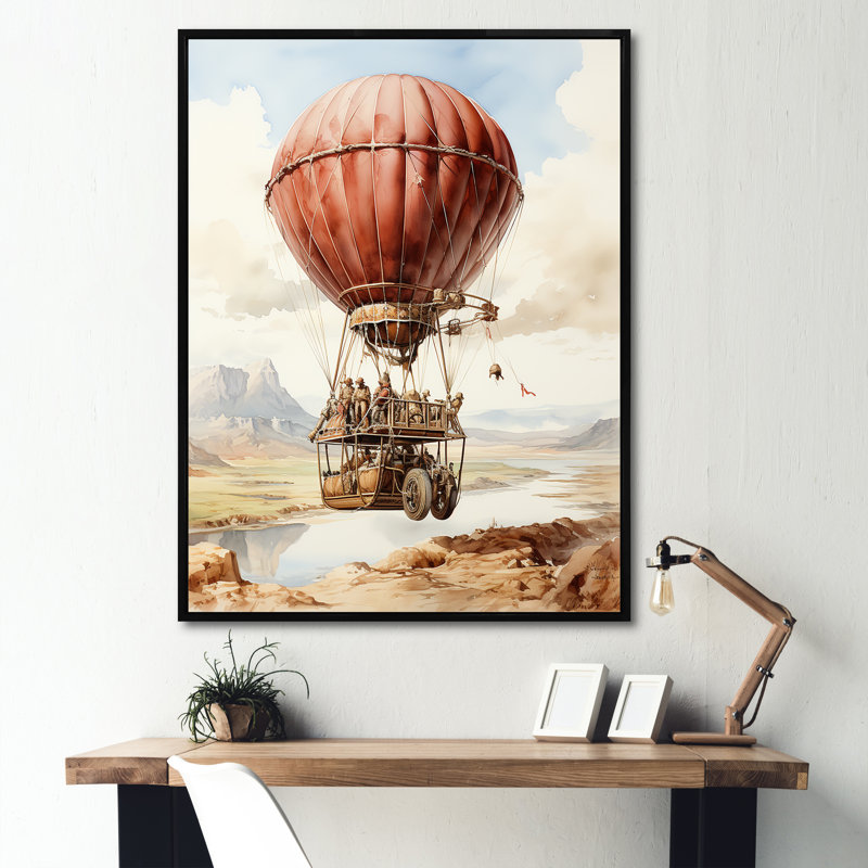 Ballon à air chaud dessert, Cadre flottant noir, H 44 po x l 34 po x P 1,5 po