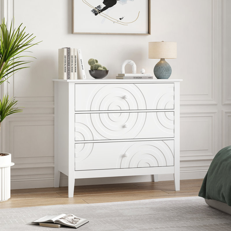 Commode 3 tiroirs en bois, largeur 31,9 po, hauteur 30,1 po, Blanc