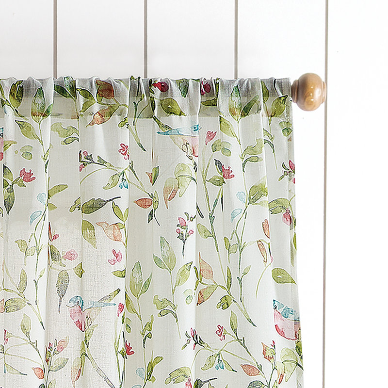Forest Green Sheer Botanical Print Polyester Window Panels, 37in x 84in