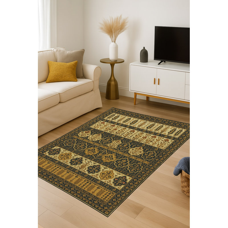 Tapis brun tissé à motif traditionnel lavable Mosso, 2'6" x 4'11"