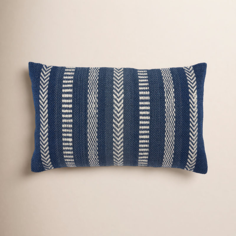 Coussin lombaire rectangulaire intérieur / extérieur Positano, Bleu/Ivoire, Polyester / bourre de polyester