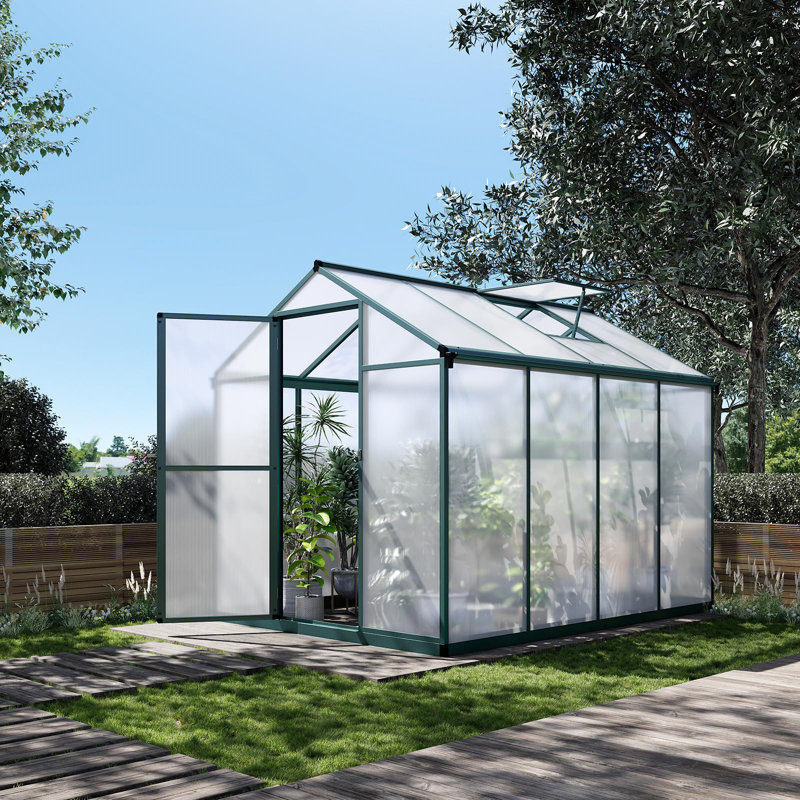 Walk-In Polycarbonate Greenhouse for Patio, Backyard, Garden – 6.25 x 8 Ft, Durable Aluminum Frame, Easy Assembly, Stable Temp & Humidity, Roof Vent, Sunroom, Green