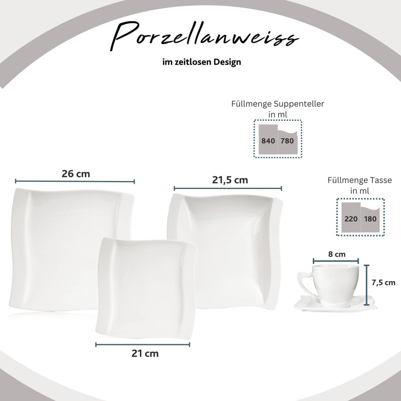 Amileah 30 Piece Bone China Dinnerware Set, Service for 6