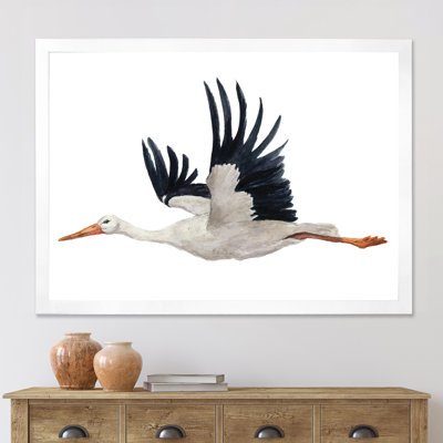 Cigogne volante avec une cigogne blanche - peinture sur toile encadrée