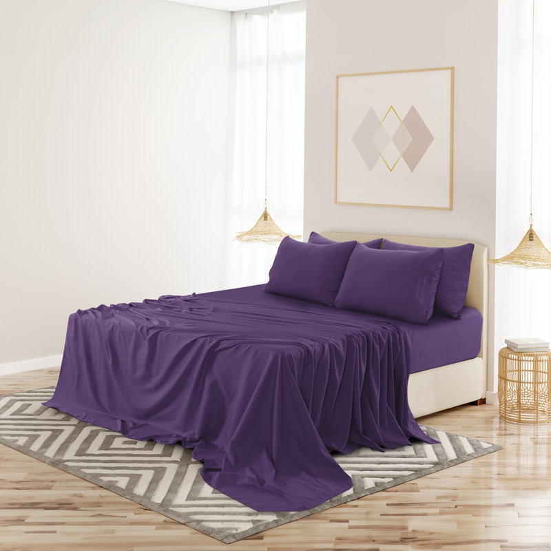 Ensemble de draps en microfibre 6 pièces Lux Decor, Ensemble de draps pour très grand lit + 1 drap-ho, Mauve