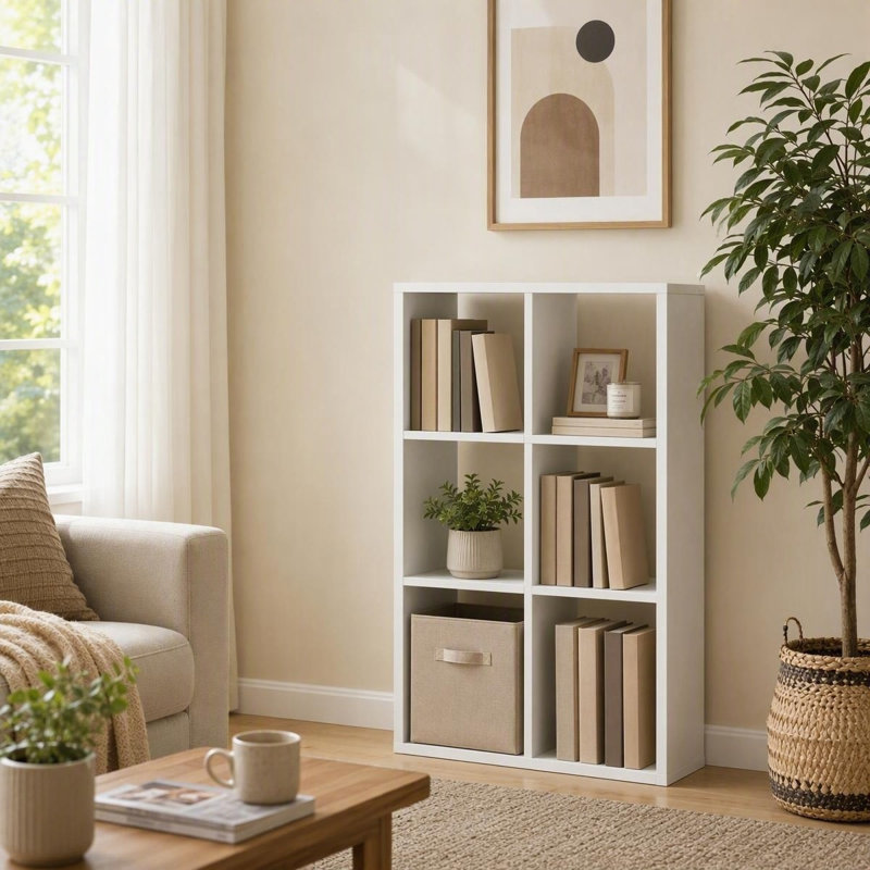 Étagère de rangement en bois à 6 cubes avec rangement ouvert pour le salon, la chambre à coucher et le bureau blanc, Blanc