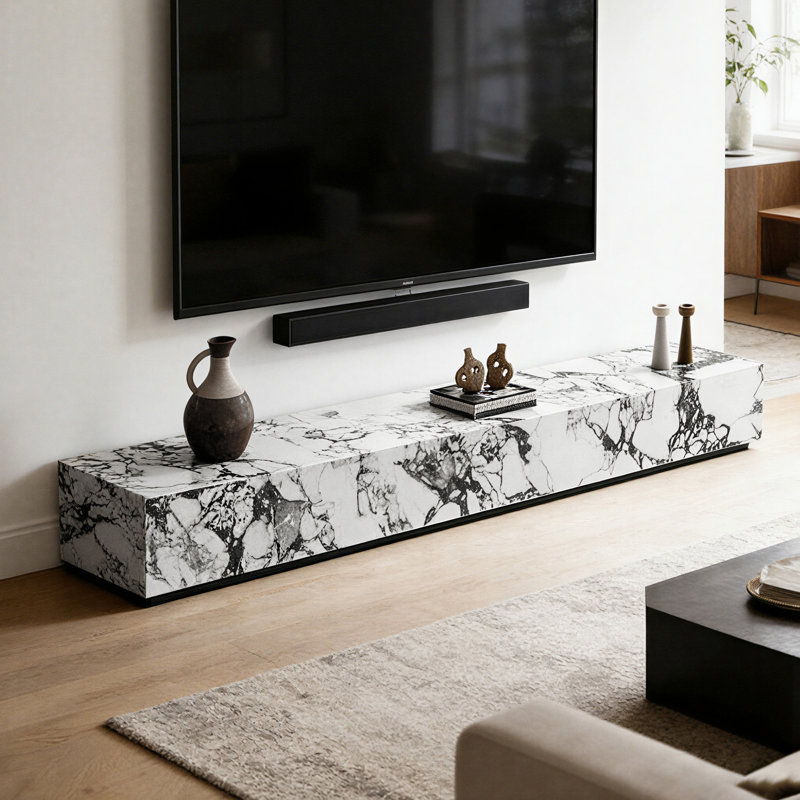 Meuble télé avec 4 tiroirs en pierre frittée Simplicity, H 13,77 po x L 86,61 po x l 15,74 po