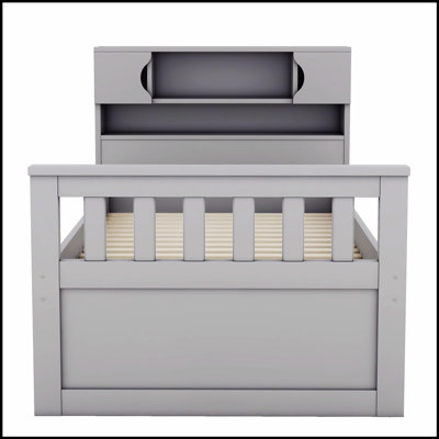 Structure de lit plateforme capitaine avec bibliothèques de rangement, tablettes et quatre tiroirs, parfaite pour les chambres élégantes et organisées