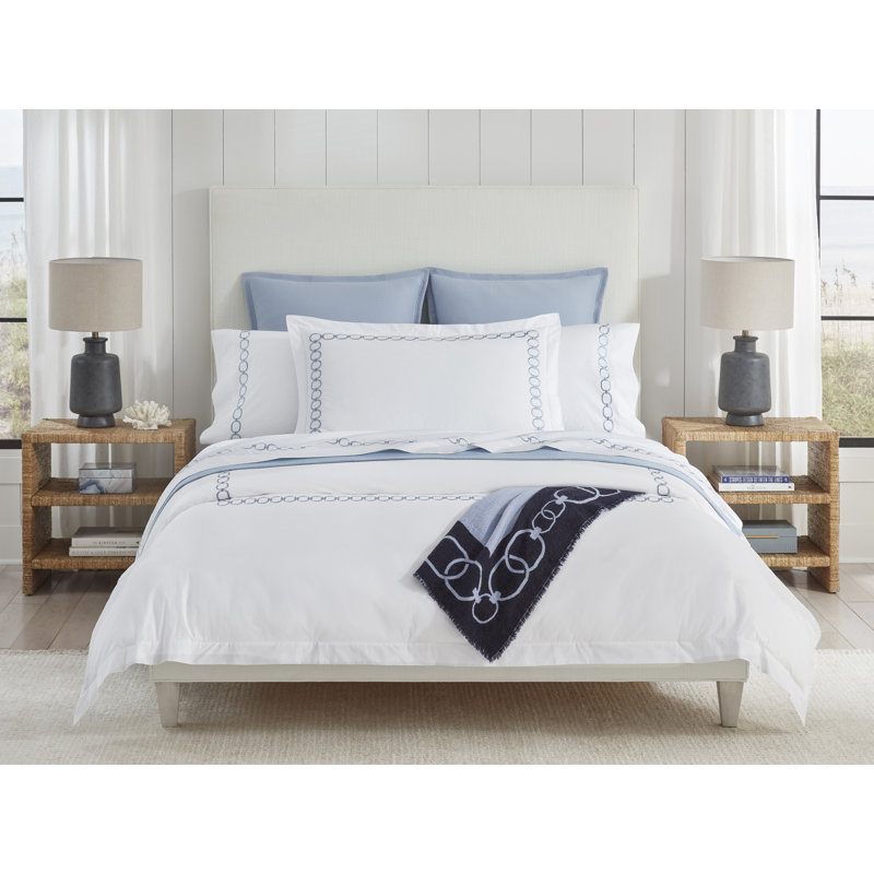 Catena Percale Pillow Case, White/Sea, Standard