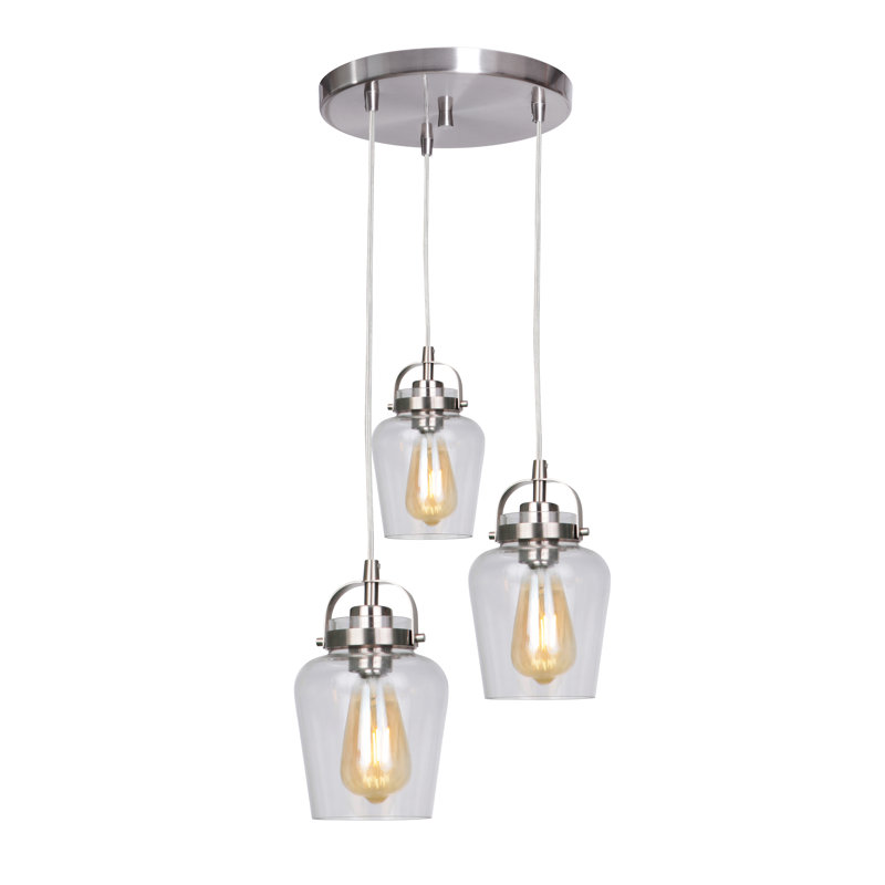 Luminaire suspendu en pot à 3 lumières Tribble, Nickel poli brossé