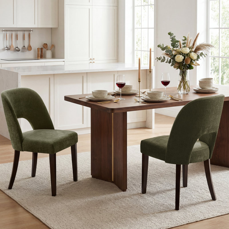Chaise de salle à manger rembourrée sans accoudoirs avec dossier haut (ensemble de 2), Vert