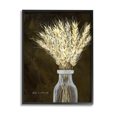 "Wheat Sprigs", terreux terreux par Stephanie Workman Marrott - peinture sur bois à cadre flottant