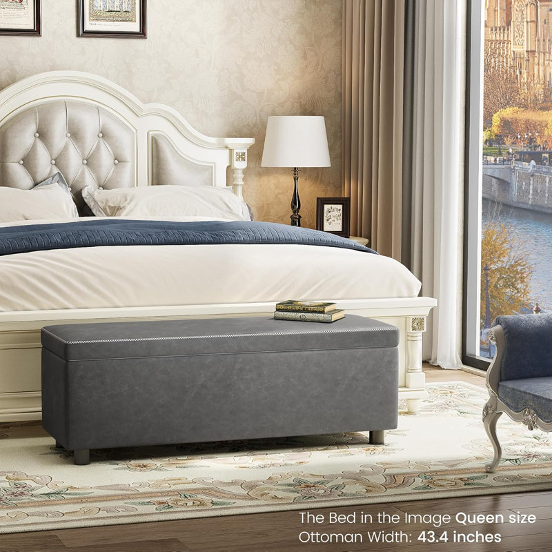 Storage Ottoman Bench, Grey