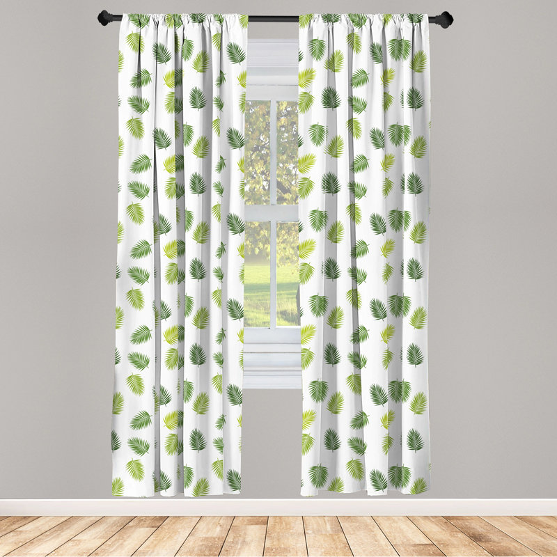 Jungle Leaves Floral Semi-Sheer Rod Pocket Curtain Panels, 28" x 95"