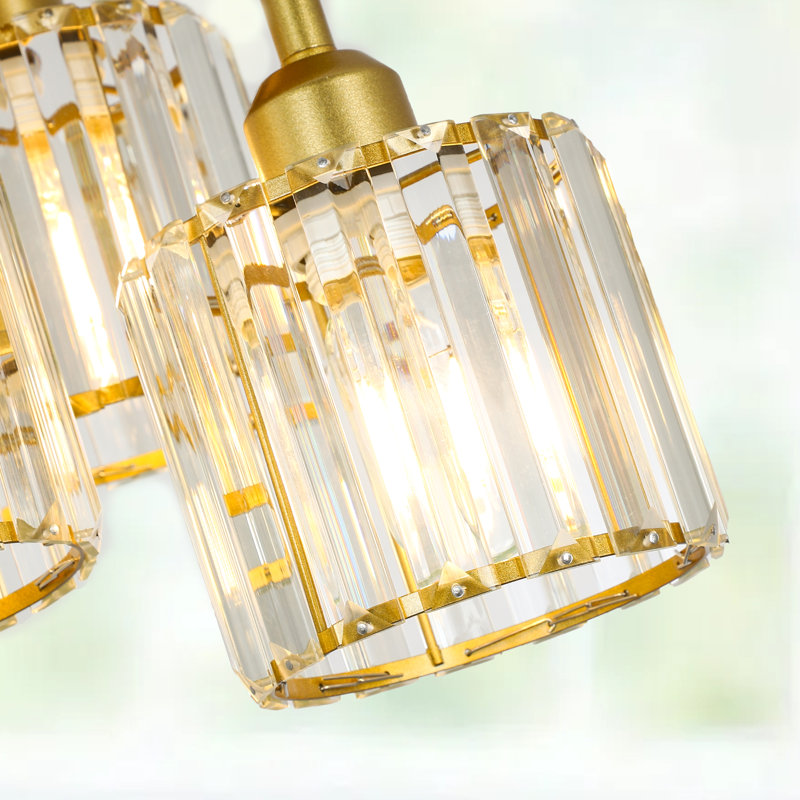3 - Light Gold Crystal Flush Mount Ceiling Light with Iron & Glass, Gold