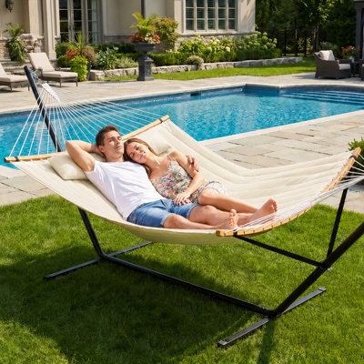 Cruce 55 Inch Large Double Hammock with Stand, 450lbs Capacity, Outdoor Portable Hammock with Curved Sprea