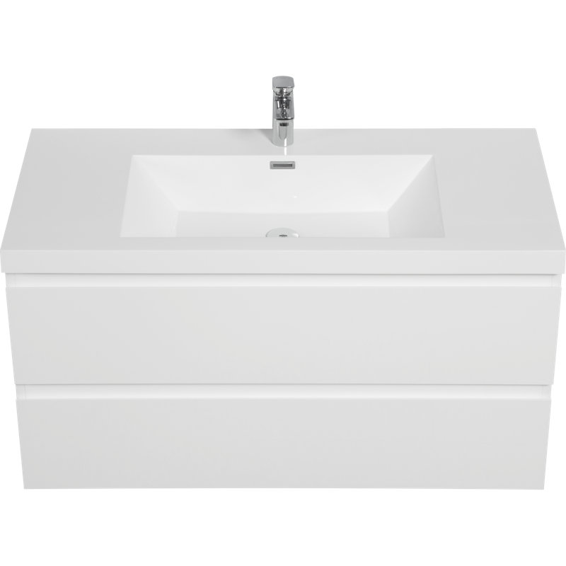 42-Inch Floating Bathroom Vanity with Sink and Resin Basin, White/White