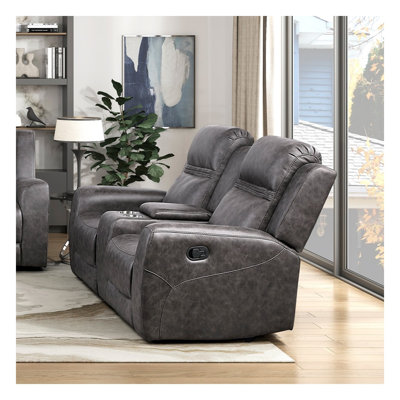 Contemporary Double Reclining Loveseat with Center Console and Cup Holders, Charcoal Microfiber Upholstery, Wall-Hugger Design